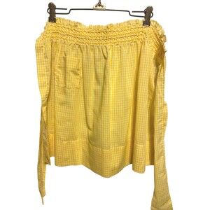 #5710 Womens Checkered Yellow and White Half Apron With Crossstich embroidery
